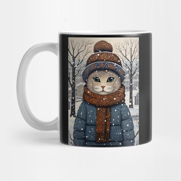 Cat in Hat Funny Christmas Cat Lover Gift by Ai Wanderer